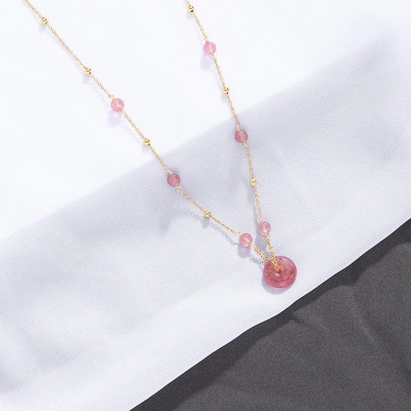 Natural Crystal Rose Quartz Sapphire White Jade Women Necklace