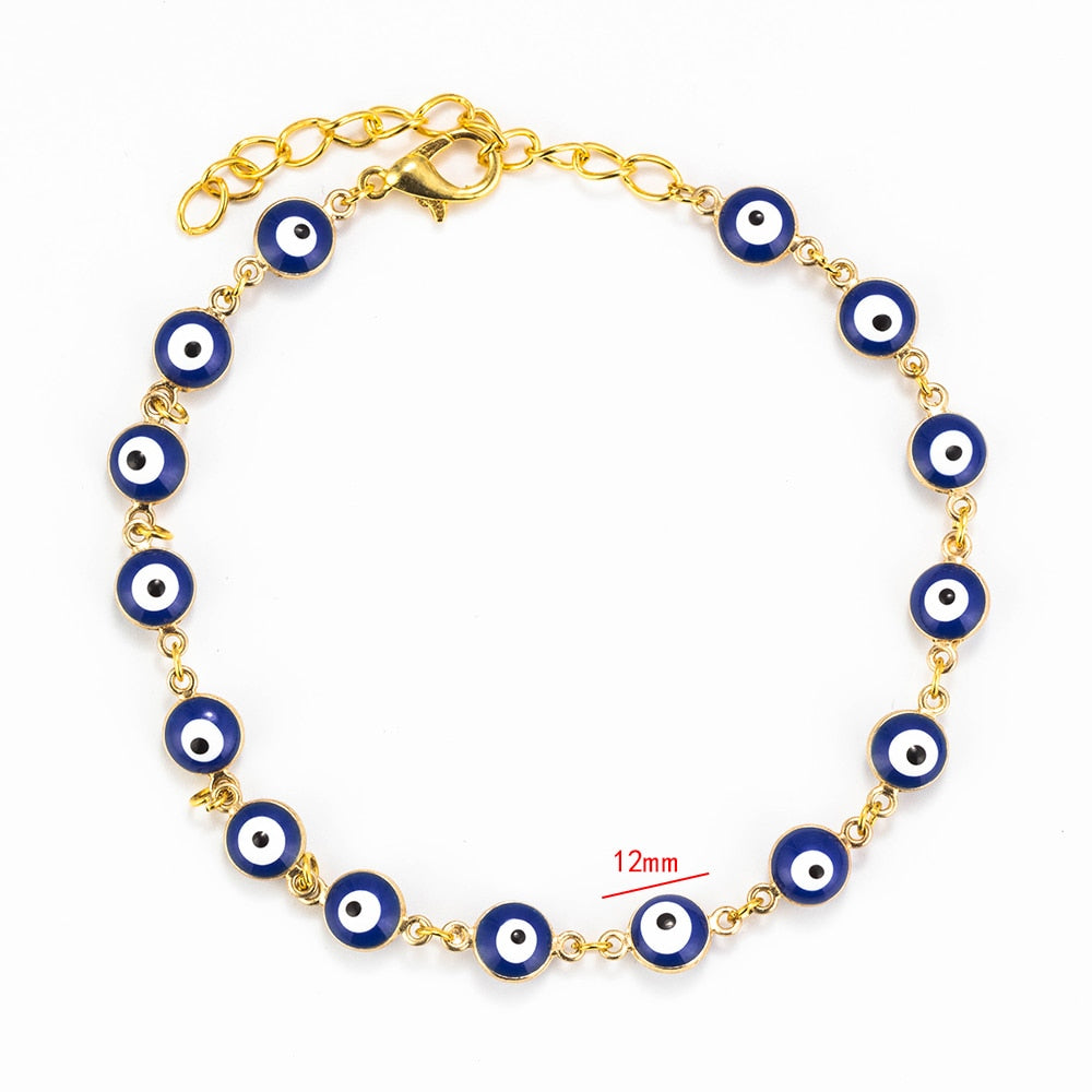 Evil Eye Colorful Drops Of Oil Eye Beaded Link Bracelet Lobster Clasp Adjustable Gold Chain Jewelry For Women Men Loves