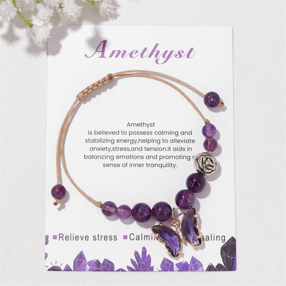 Women's Natural Stone Butterfly Amethyst Bracelet