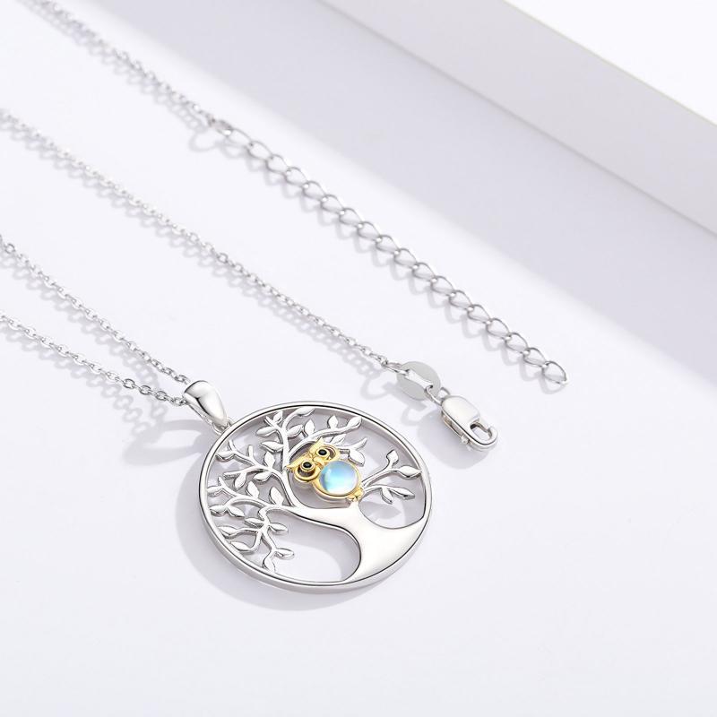 925 Sterling Silver Tree of Life with Moonstone Owl Women Necklace