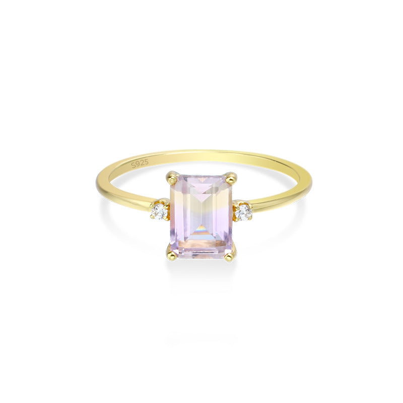 925 Silver Octagonal Rectangular Amethyst Ring Women