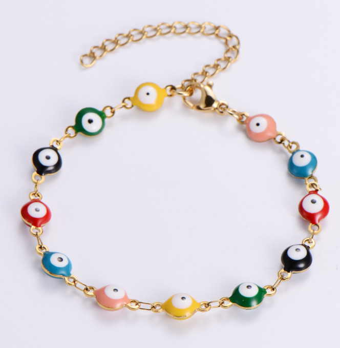 Evil Eye Colorful Drops Of Oil Eye Beaded Link Bracelet Lobster Clasp Adjustable Gold Chain Jewelry For Women Men Loves