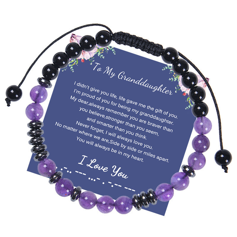 Letter Woven Natural Amethyst Women Bracelet