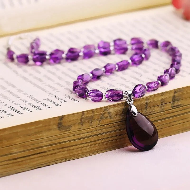 Amethyst Water Drop Pendant Women Necklace