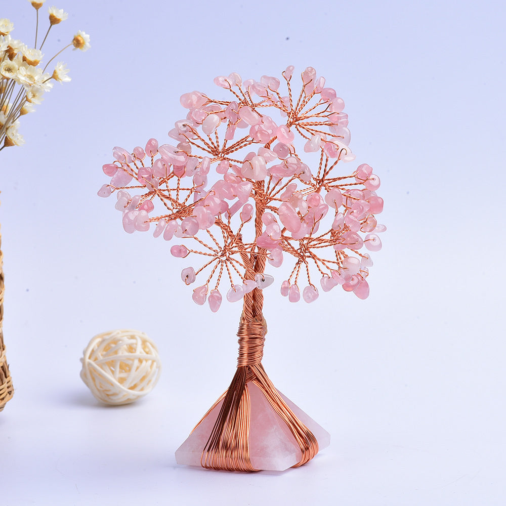 Natural pink crystal pyramid mini crystal tree