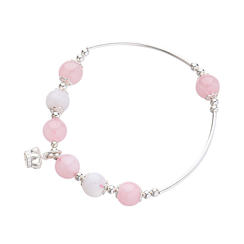 Natural Madagascar Crystal Peach Blossom Moonstone Women Bracelet