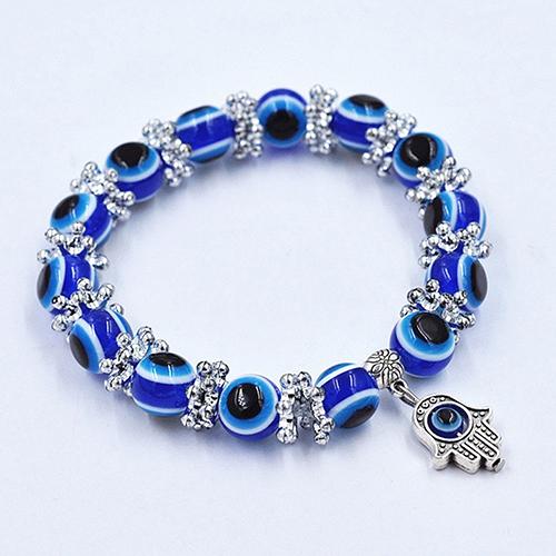 Handmade Hamsa Fatima Bangle Evil Eye Beads Elastic Couple Bracelet Femme Jewelry