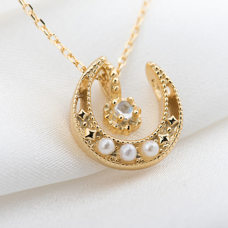 Golden Moon Moonstone Clavicle Women Necklace