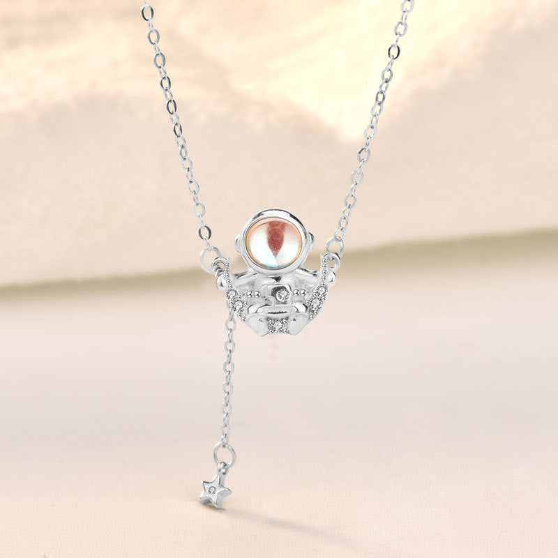 Moon Astronaut Moonstone Pendant Women Necklace