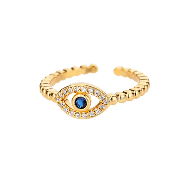 Turkish Zircon Evil Eye Rings For Women Open Gold Plated Stainless Steel Ring Couple Rings