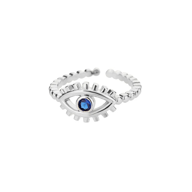 Turkish Zircon Evil Eye Rings For Women Open Gold Plated Stainless Steel Ring Couple Rings