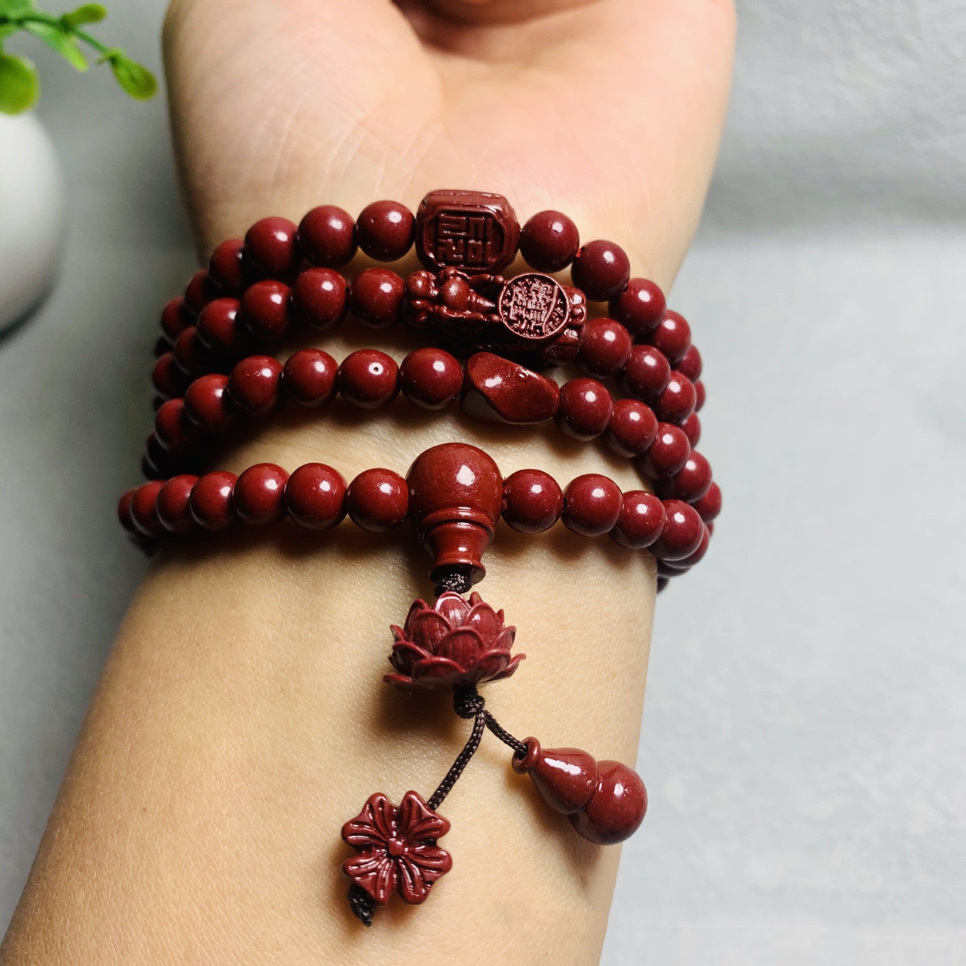 Cinnabar 108 Head Buddha Lotus Bracelet