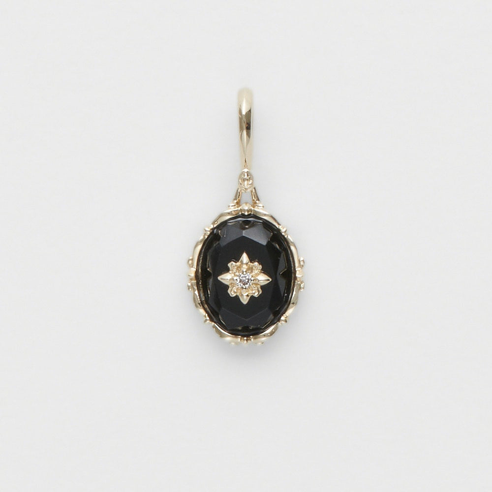 Natural Black Agate Flower Cut Women Ring Pendant