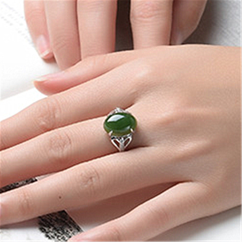 Fashion Green Agate Women Ring Simple Retro