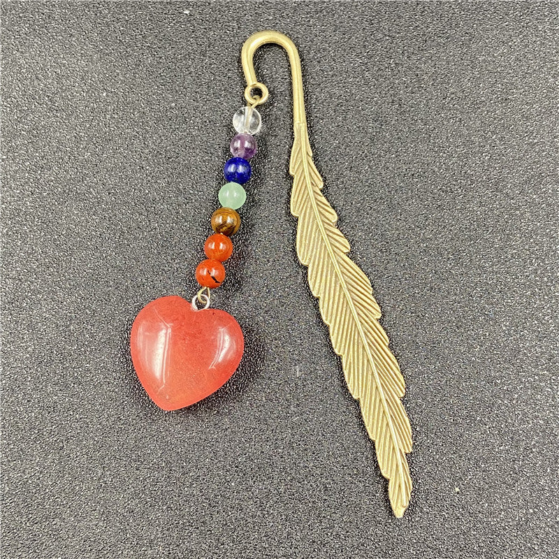 Seven Chakra Agate Heart Feather Bookmark