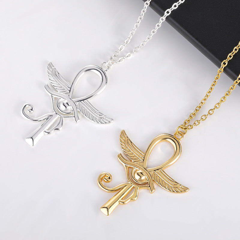 Angel Wings Cross Eye Of Horus Necklace