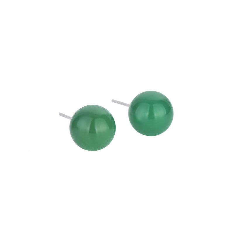 Jade Earrings Vintage Round Emerald Chalcedony Agate