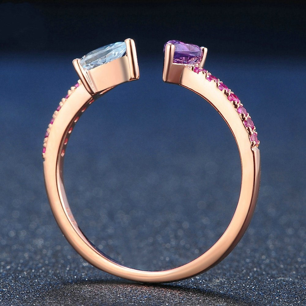 Amethyst and Rose Gold Women Ring