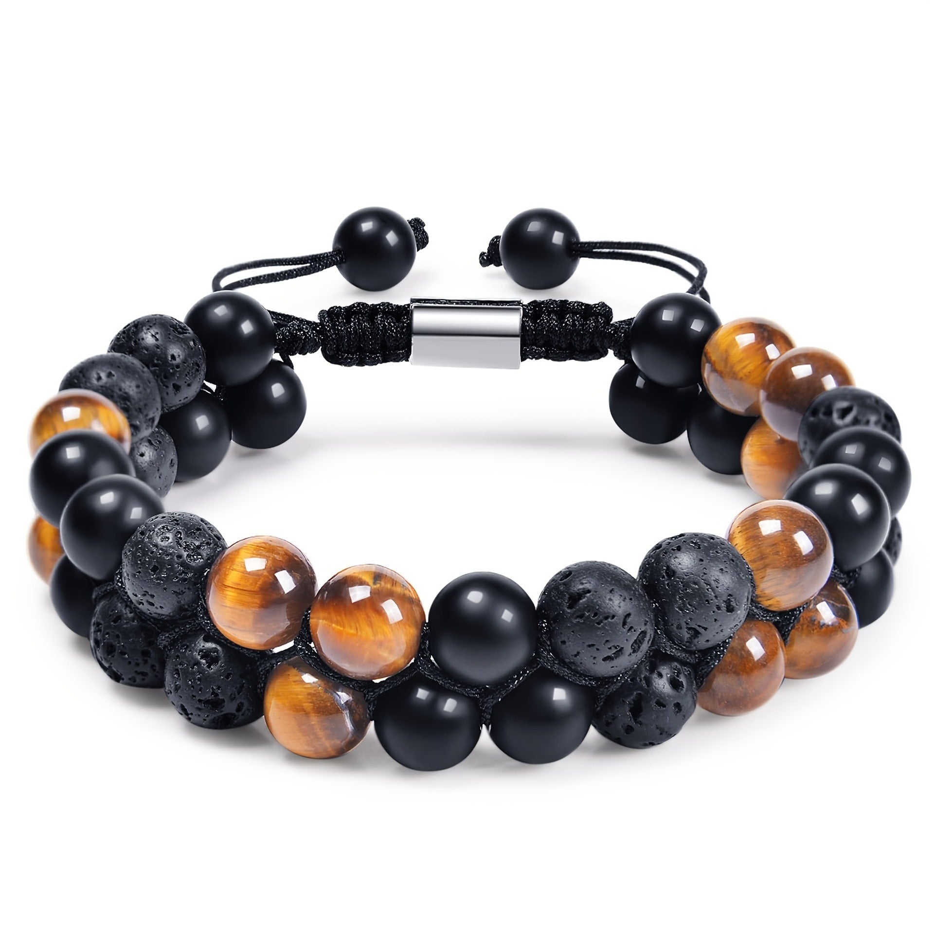 Natural Tiger Eye Agate Bracelet Men's Woven Adjustable Black Magnet Yoga Beaded Bracelet