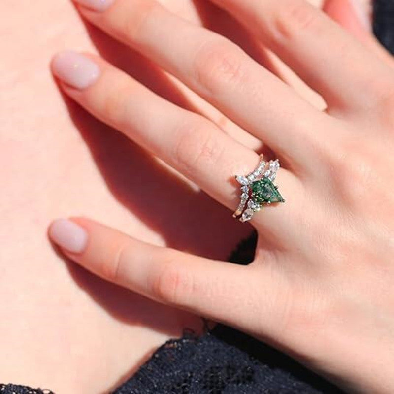 Fashion Rings Natural Green Moss Stone Agate Ring For Women Personalized Jewelry