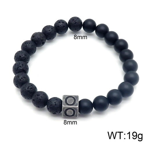 Volcanic Rock 26 English Letter Stainless Steel Bracelet Fashion Agate Bead Bracelet