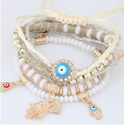 Kabbalah Fatima Hamsa Hand Blue Evil Eye Bracelets & Bangles Multilayer Beads Turkish Pulseras For Women