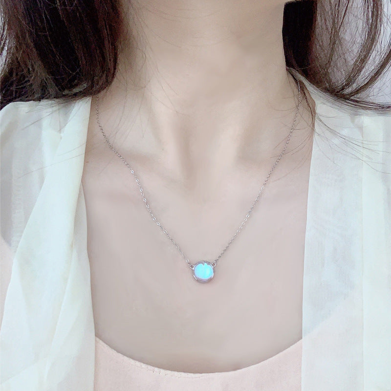 Women's Fashion Casual Moonstone Sterling Silver Necklace