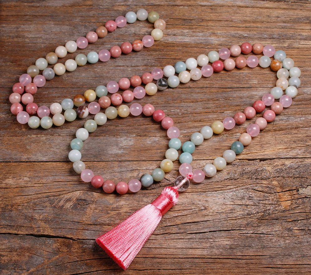 Natural 8mm Rhodochrosite And Amazonite Beads Necklace Peaceful Heart