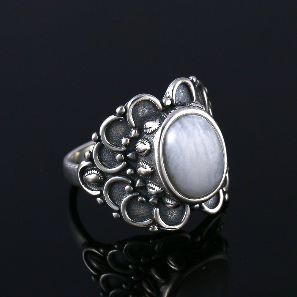 Court Style Moonstone Niche Mid-ancient Vintage Women Ring