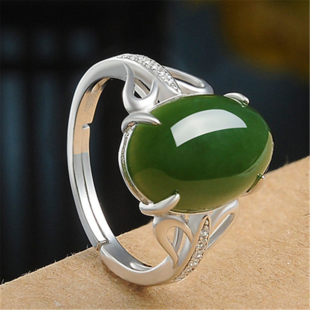 Fashion Green Agate Women Ring Simple Retro