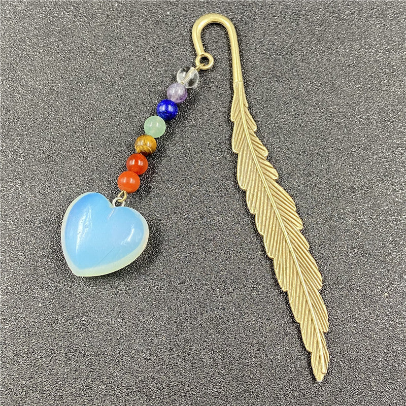 Seven Chakra Agate Heart Feather Bookmark