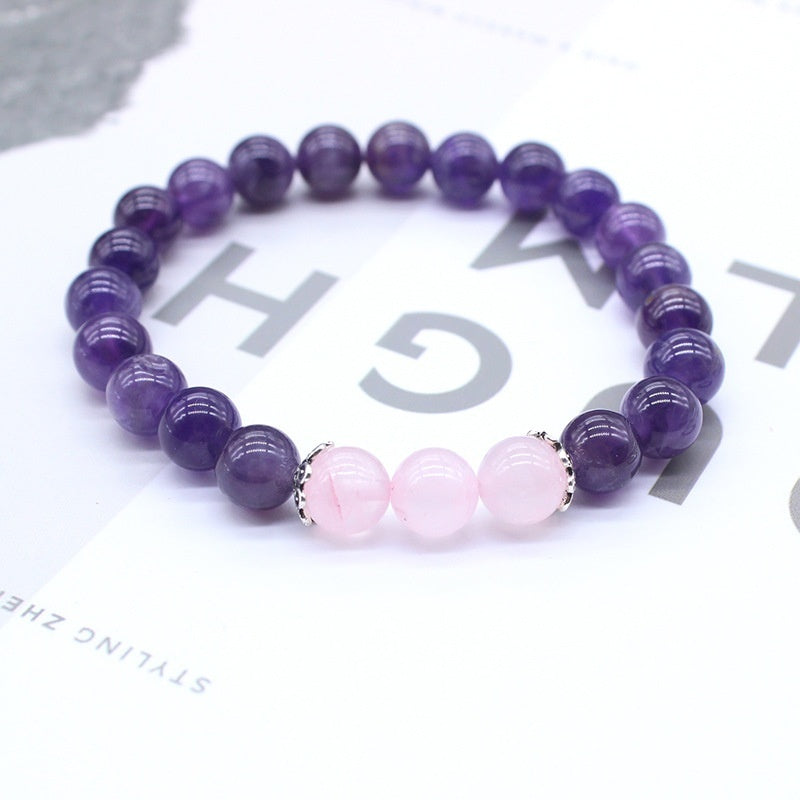 Natural Stone Amethyst Pink Crystal Lotus Bracelet For Women