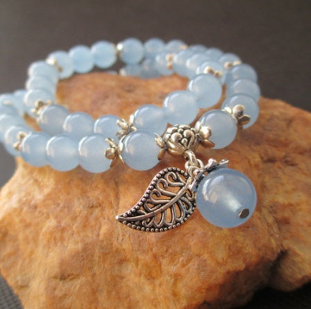 Pink chalcedony agate Women Bracelet leaves