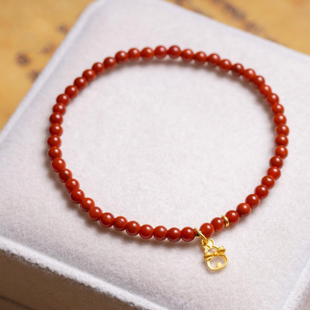 Natural Single Circle Agate String With Rabbit Pendant Women Bracelet