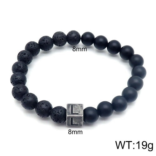 Volcanic Rock 26 English Letter Stainless Steel Bracelet Fashion Agate Bead Bracelet