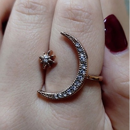 European and American fashion jewelry with zircon stars and moon rings