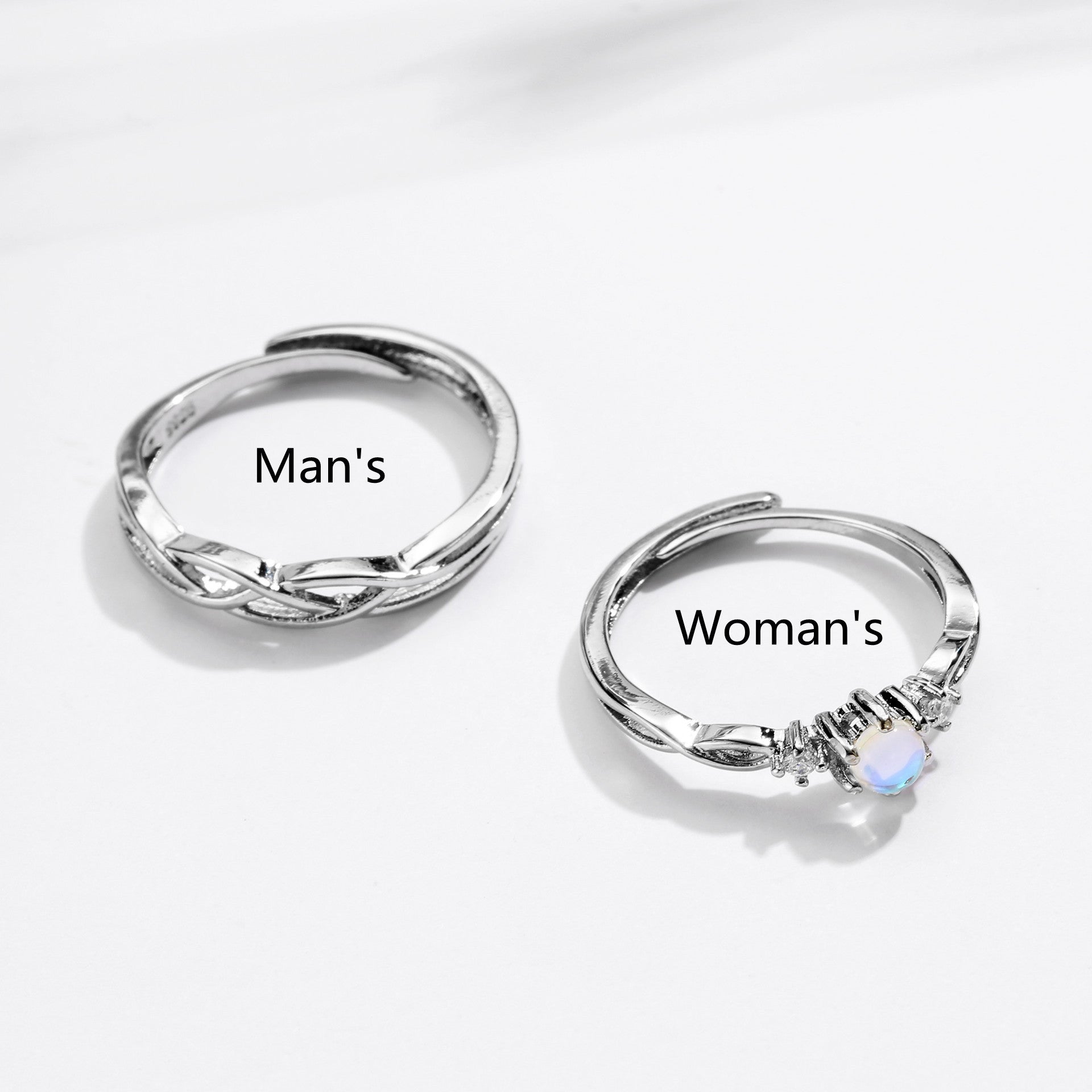 Moonstone Concentric Couple Pair Silver Plain Women and Men Ring