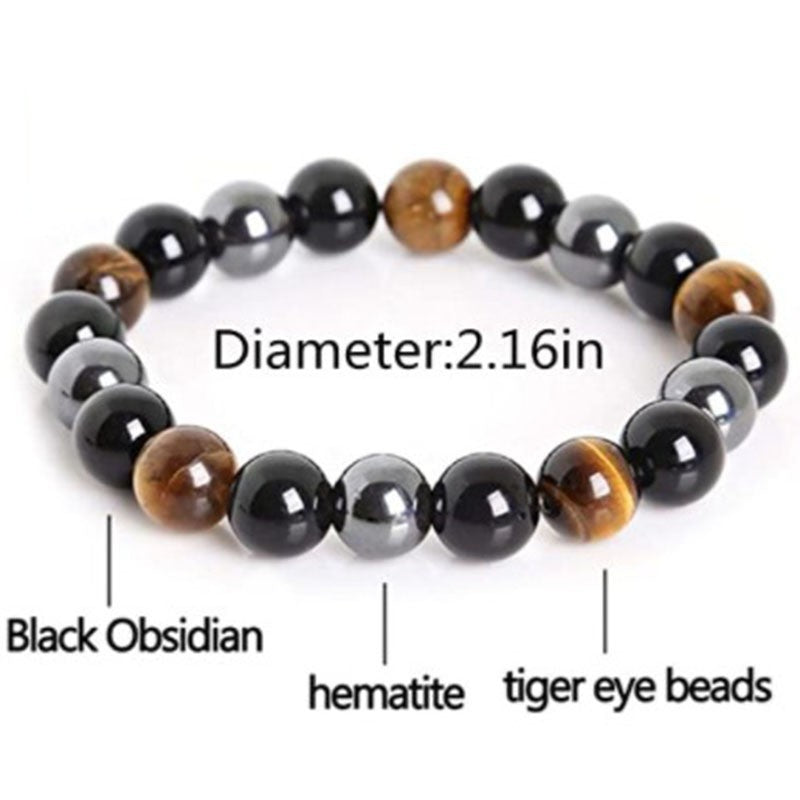 8mm Tiger Eye Black Gallstone Bead Elastic String Hand String Braided Pull Adjustable Double Bracelet