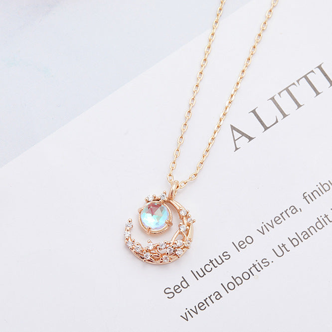 Fashion Simple Moon Star Moonstone Women Necklace