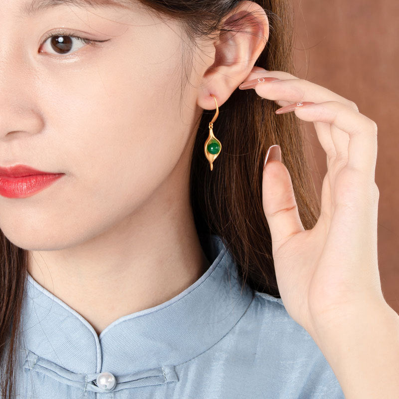 Women Temperamental Earrings Green Agate Retro