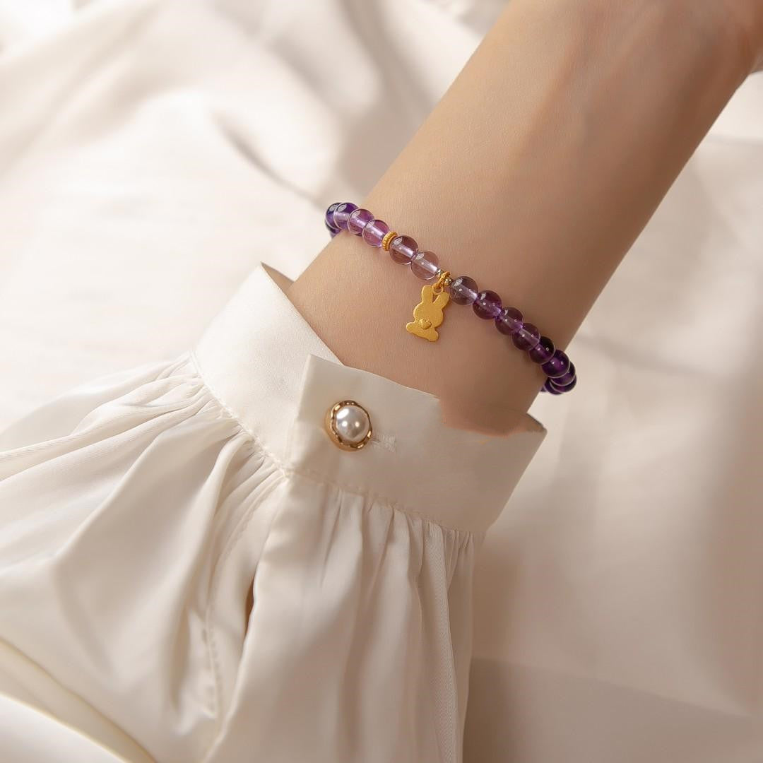 Natural Amethyst Bracelet With Bunny Pendant