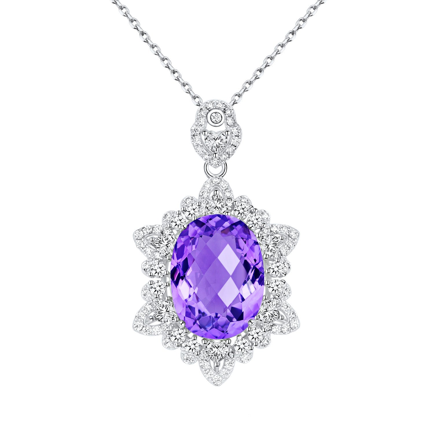 Natural Amethyst Women's 925 Silver Necklace Jewelry