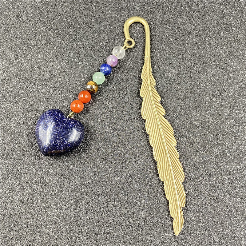 Seven Chakra Agate Heart Feather Bookmark