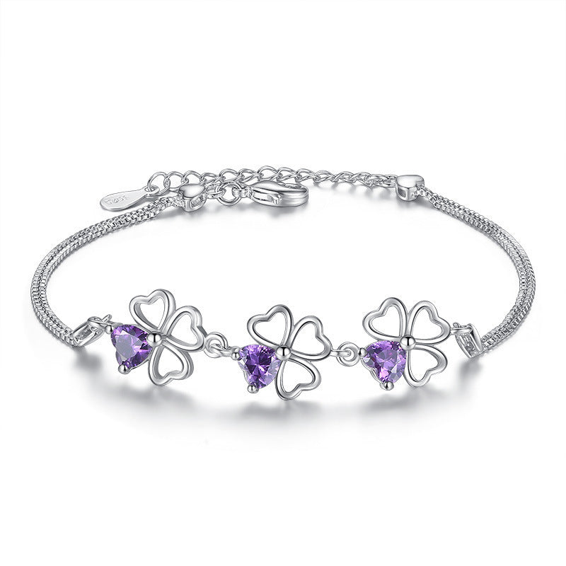 Amethyst Four Leaf Clover Women Bracelet