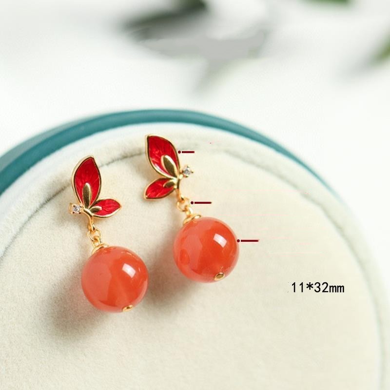 Natural South Red Agate Earrings For Women