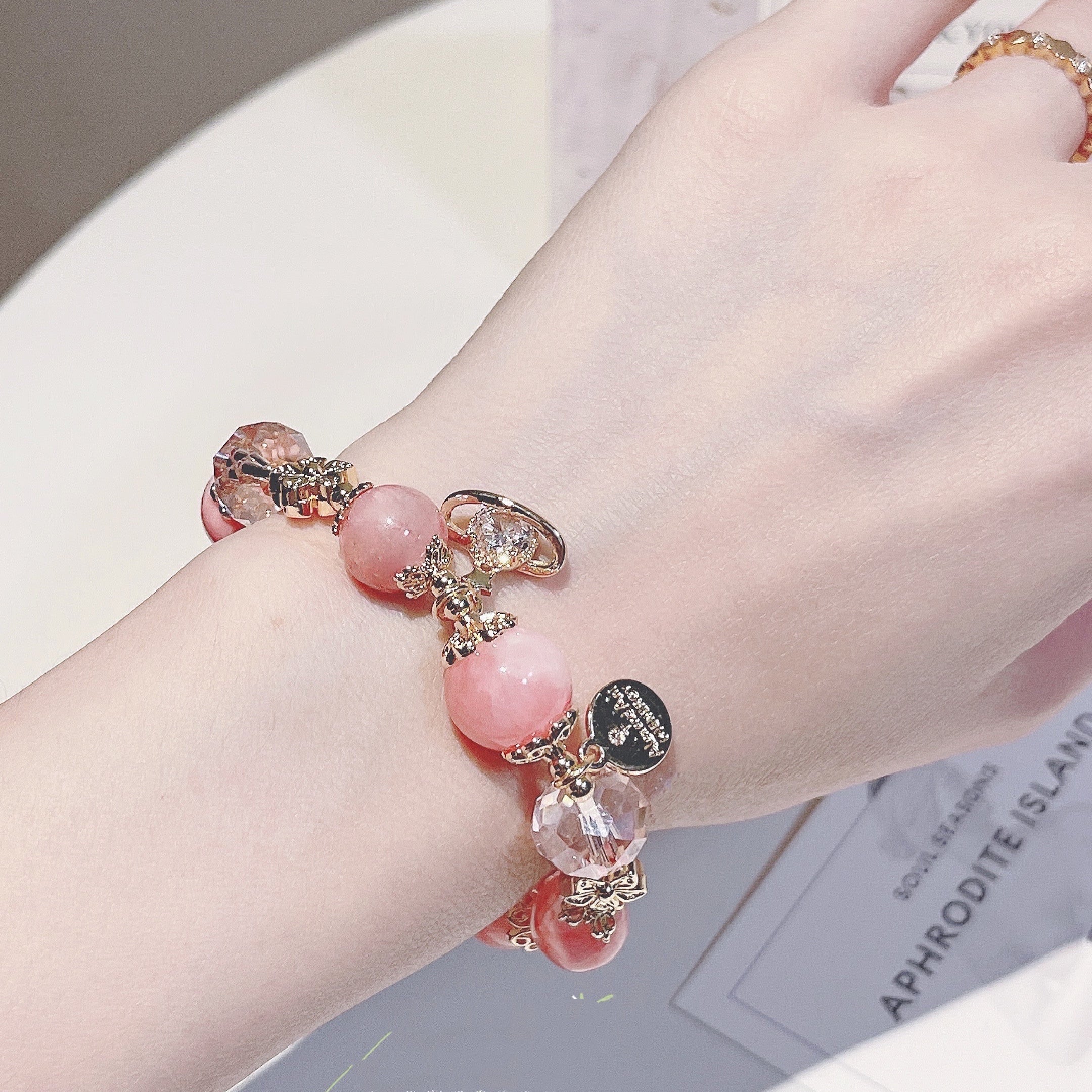 Cream Agate Natural Powder Crystal Women Bracelet