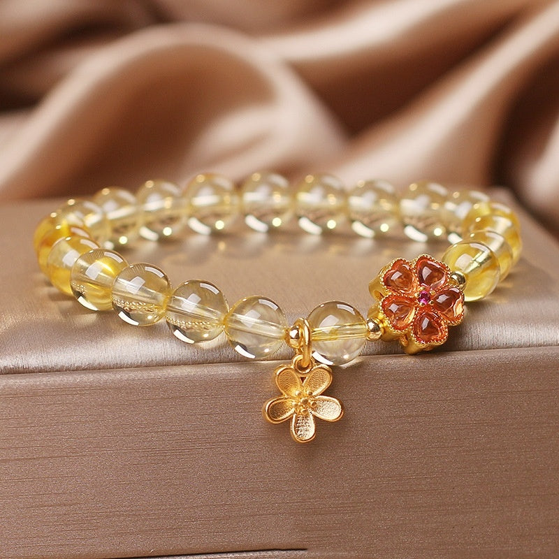 Women's Natural Citrine Fresh Flower Pendant Bracelet