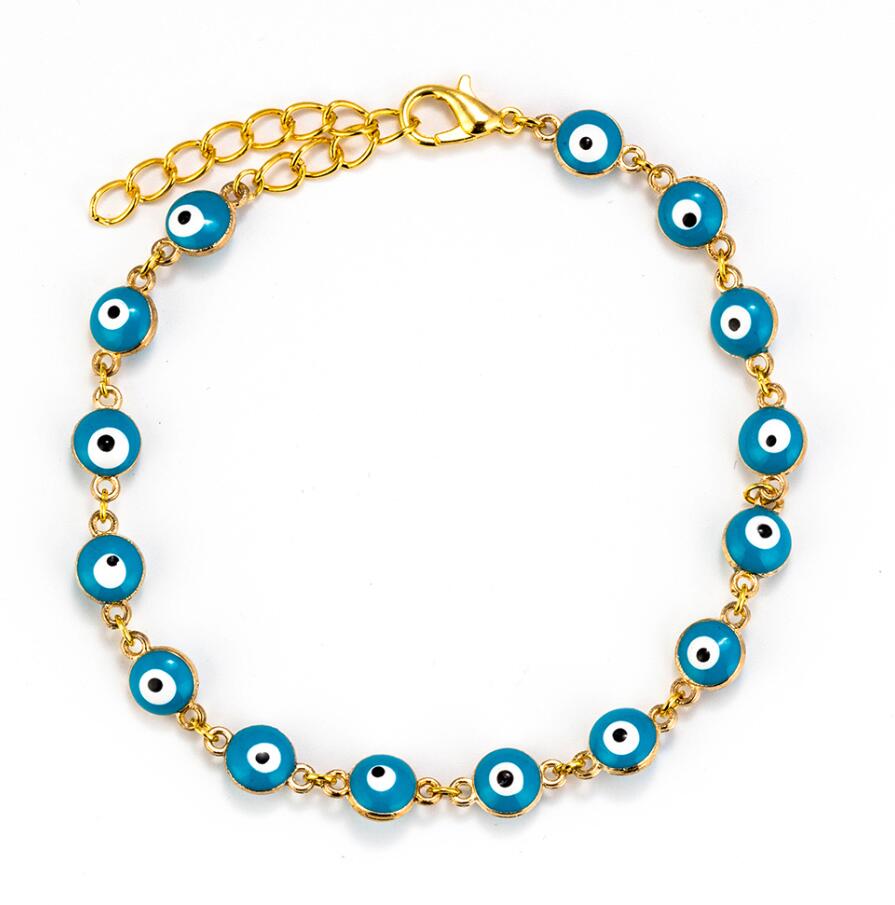 Evil Eye Colorful Drops Of Oil Eye Beaded Link Bracelet Lobster Clasp Adjustable Gold Chain Jewelry For Women Men Loves