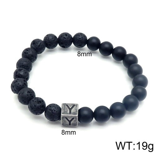 Volcanic Rock 26 English Letter Stainless Steel Bracelet Fashion Agate Bead Bracelet