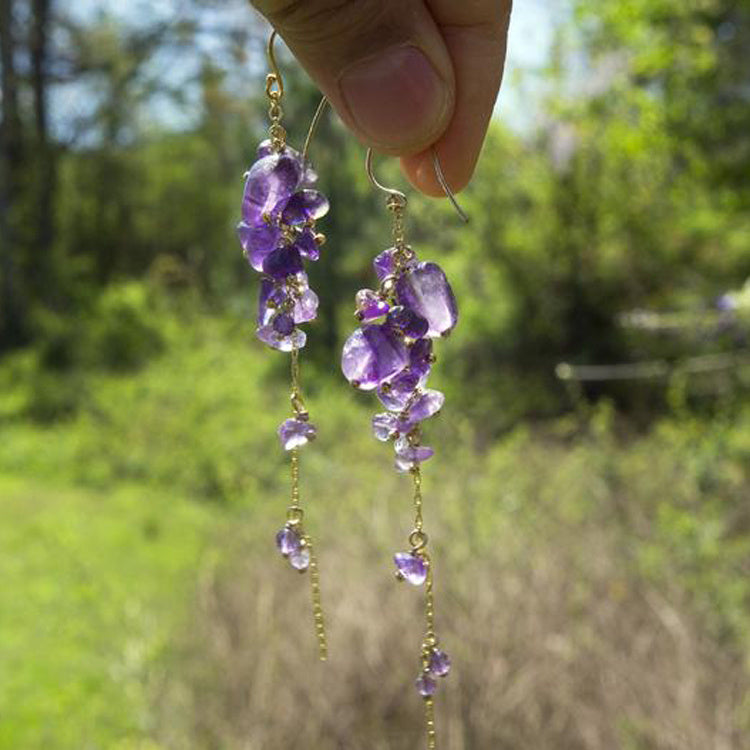 Elegant Tassel Amethyst Natural Amethyst Women Earrings